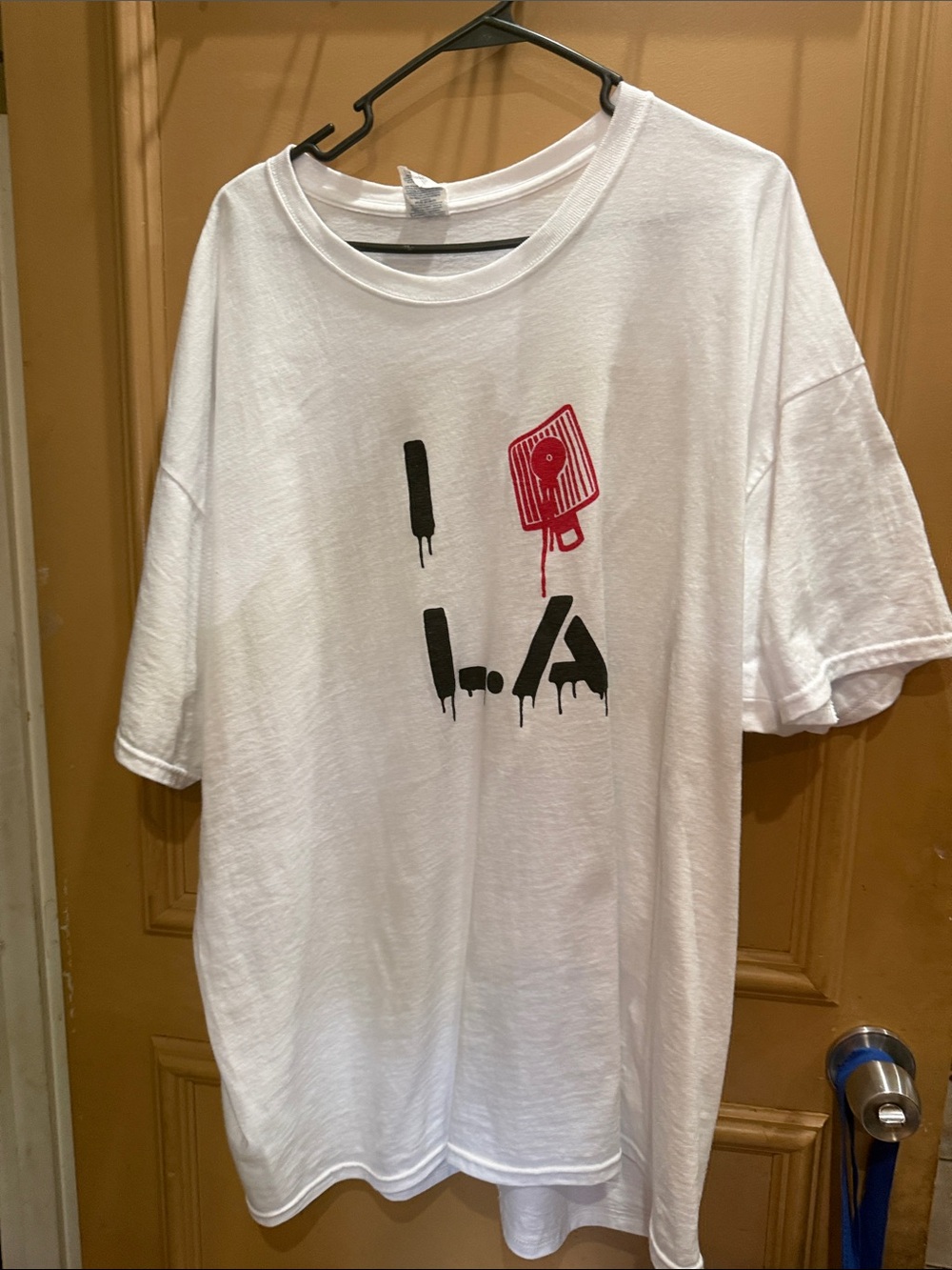 Jerzees White Short Sleeve Tee with Red and Black Graphic